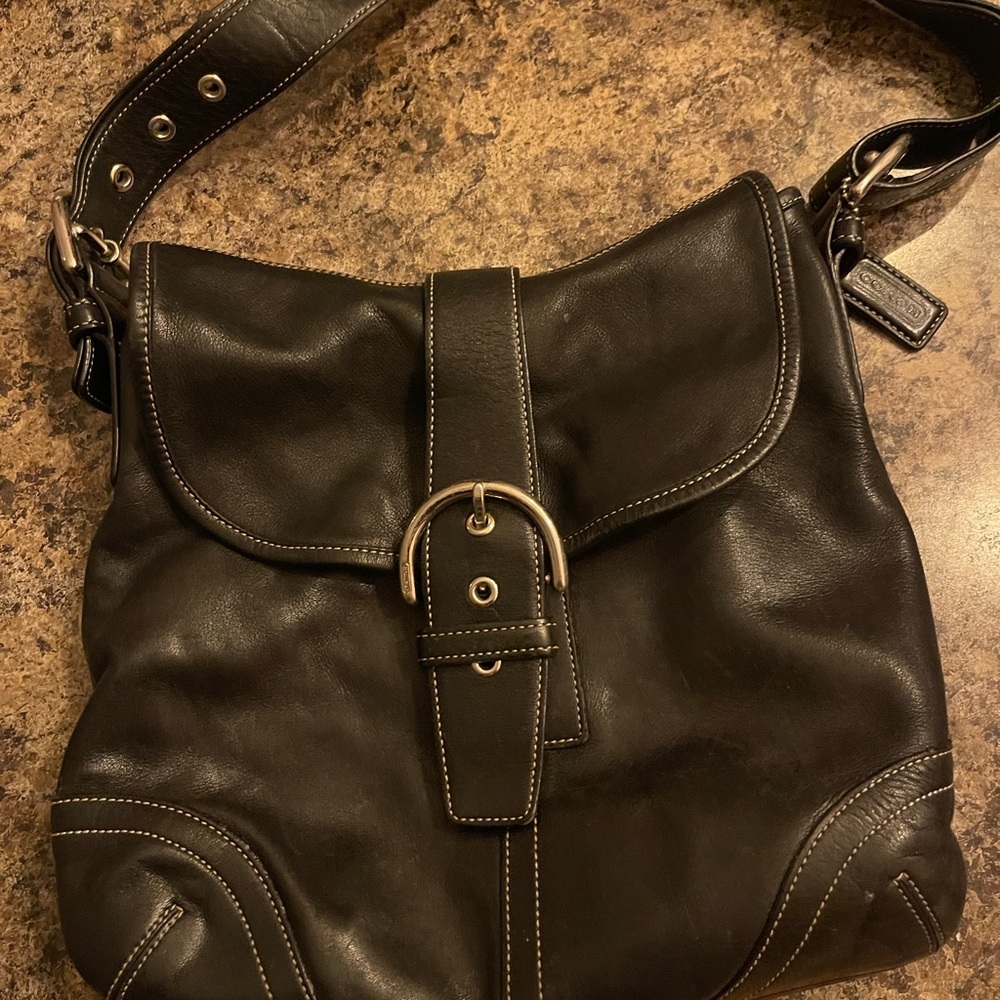 Coach Black Shoulder Bag with Buckle Detail